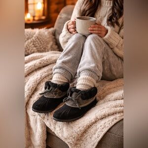 Sperry Black Fur-Lined Slippers